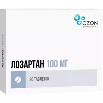 Лозартан 100 мг, 90 шт, таблетки покрытые пленочной оболочкой