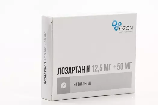 Лозартан Н 12.5 мг+50 мг, 30 шт, таблетки покрытые пленочной оболочкой