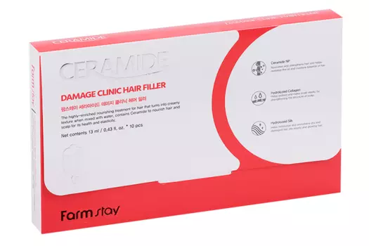 Маска-филлер FARMSTAY Ceramide Damage Clinic Hair Filler д/поврежденных волос, 13 мл, 10 шт