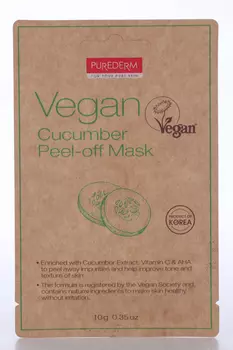 Маска-пленка Purederm Vegan с экстрактом Огурца д/сияния кожи, 10 г