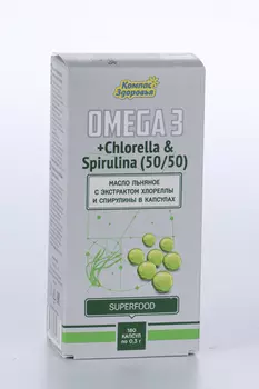 Масло Компас Здоровья льняное экстракт хлореллы/спирулины, 180 шт, капсулы