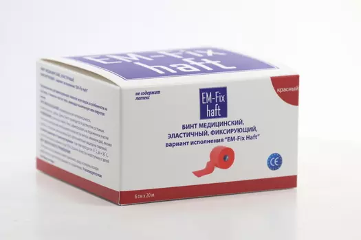 Медицинский бинт EM-Fix Haft эластичный фиксирующий 6 смх20 м красный