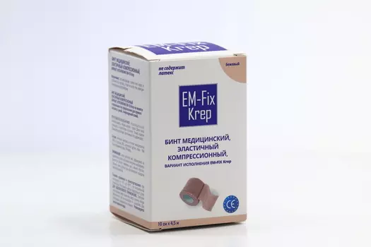 Медицинский бинт EM-Fix Krep эластичный компресс стягивающий 10 смх4,5 м беж