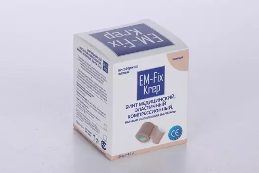 Медицинский бинт EM-Fix Krep эластичный компресс стягивающий 7,5 смх4,5 м бежевый