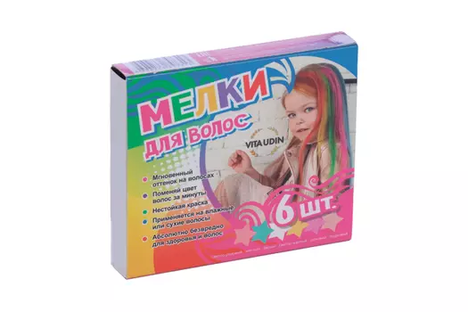 Мелки Vita Udin №1 д/волос св-розовый/мятный/белый/св-желтый/розовый/пудровый 6 шт