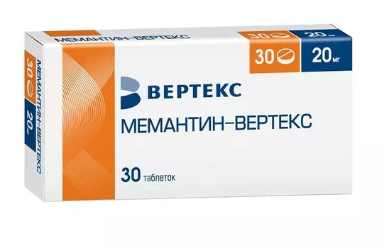 Мемантин-Вертекс 20 мг, 30 шт, таблетки покрытые пленочной оболочкой