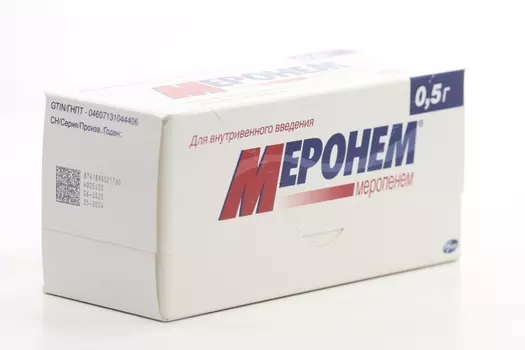 Меронем, 500 мг, 10 шт, порошок для приготовления раствора для внутривенного введения