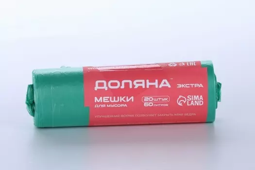 Мешки д/мусора Доляна Экстра 60 л 30х80 см 10 мкм ПНД 20 шт цвет зеленый