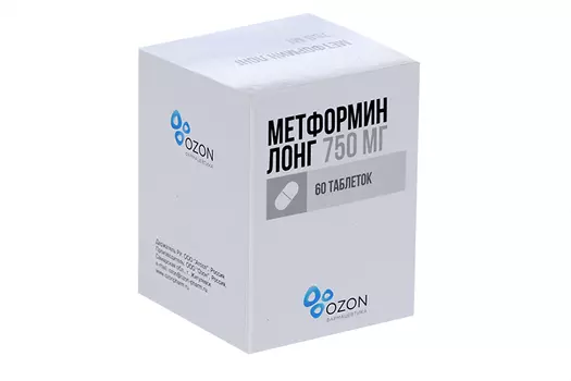 Метформин Лонг 750 мг, 60 шт, таблетки с пролонгированным высвобождением