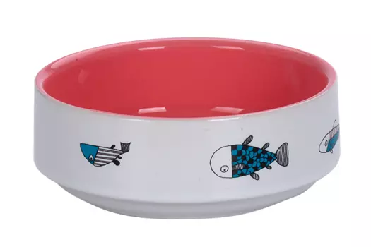 Миска 12.5 350 мл д/кошек JOY коты с рыбками керамическая розовая