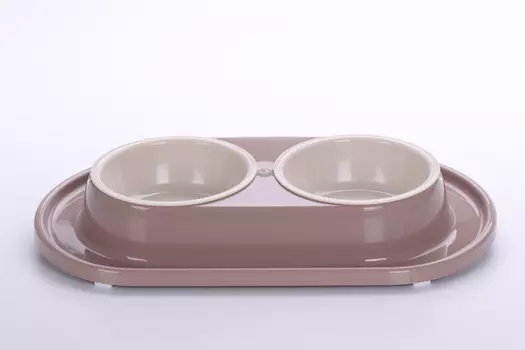 Миска Чистый котик д/животных мур-мяу двойная на подставке 300 мл бежевая