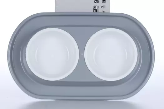 Миска Чистый котик д/животных мур-мяу двойная на подставке 300 мл серая