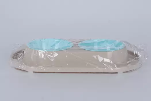 Миска Чистый котик д/животных мур-мяу двойная на подставке 300 мл светло-бежевая