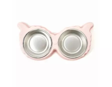 Миска Играй Гуляй д/животных двойная 150 мл + 150 мл на подставке совушка розовая