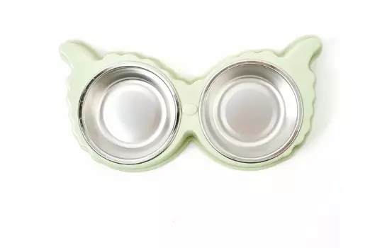 Миска Играй Гуляй д/животных двойная 150 мл + 150 мл на подставке совушка зеленая