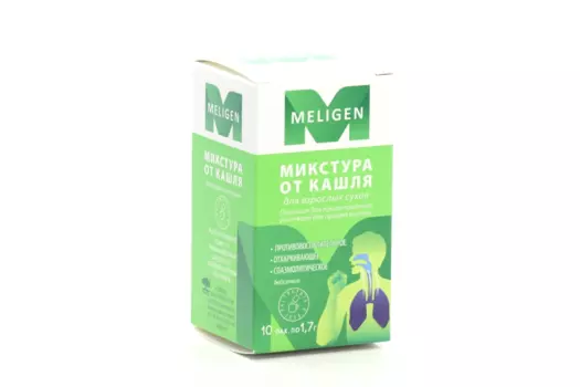 Микстура от кашля для взрослых сухая 1.7 г, 10 шт, порошок для приготовления раствора для приема внутрь Мелиген