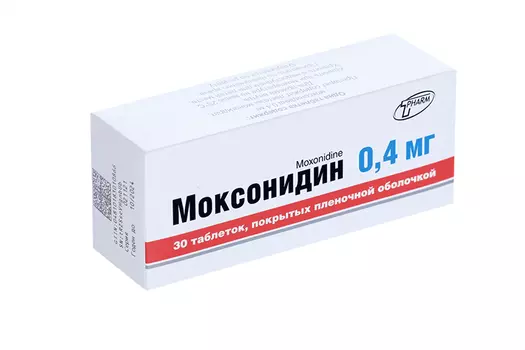Моксонидин 0.4 мг, 30 шт, таблетки покрытые пленочной оболочкой