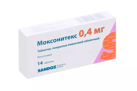Моксонитекс 0.4 мг, 14 шт, таблетки покрытые пленочной оболочкой