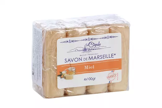 Мыло марсельское LA CIGALE Мед, 100 г, 4 шт