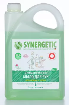 Мыло жидкое SYNERGETIC д/рук лемонграсс и мята антибактериальное, 3,5 л