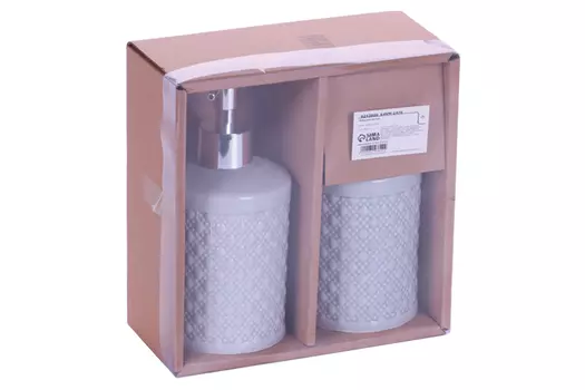 Набор аксессуаров д/ванной комнаты Бусы 2 предмета дозатор д/мыла/стакан цвет серый