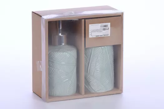 Набор аксессуаров д/ванной комнаты Листва 2 предмета дозатор д/мыла/стакан цвет зеленый