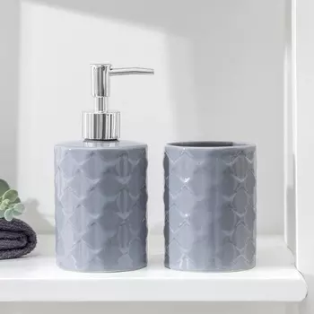 Набор аксессуаров д/ванной комнаты Ромбы 2 предмета дозатор д/мыла/стакан цвет серый