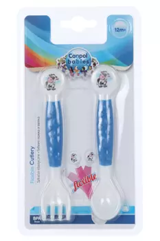 Набор Canpol Little cow Вилка и ложка гибкие (с 12 мес), синий