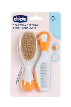 Набор Chicco дет расческа и щётка с натур щетинами оранж (с 0 мес)