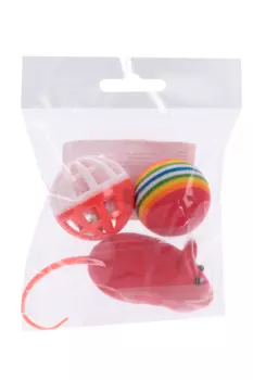 Набор игрушек д/кошек Чистый котик 2 мячика/1 мышь пластик/резина