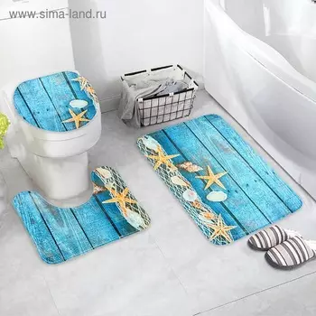 Набор ковриков д/ванной и туалета Доляна Морские звезды 3 шт 35х39/40х50/45х75 см