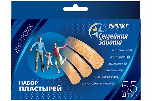 Набор лейкопластырей Унипласт семейная забота, 55 шт