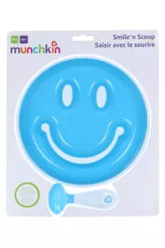 Набор Манчкин улыбка тарелка на присоске и ложка голуб (с 9 мес)