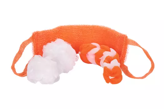 Набор мочалок Rilly д/душа косичка/шар 50 гр/шар 30 гр/вязанная 43 см оранжевый