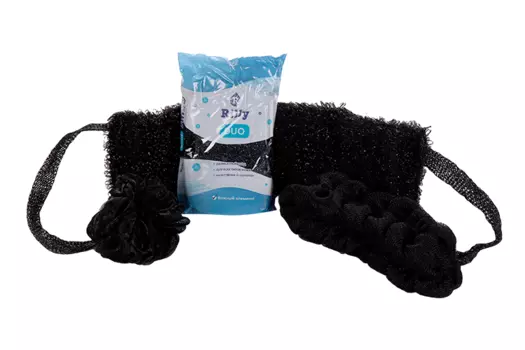 Набор мочалок Rilly д/душа вязанная 43 см/косичка/шар 50 гр/губка дуо черный
