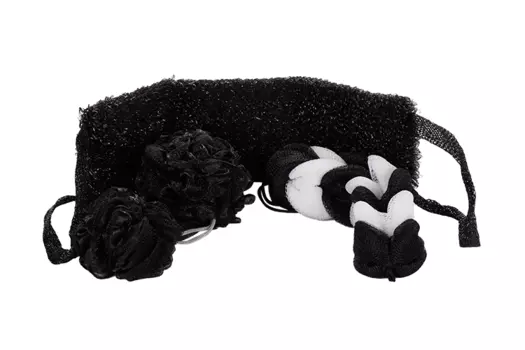 Набор мочалок Rilly д/душа вязанная 43 см/косичка/шар 50 гр/шар 30 гр черный