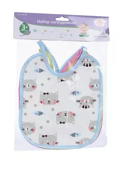 Набор нагрудников МультиДом на завязках 22х19 см фрукты/пончик/зонтик розовый/желтый/голубой, 3 шт