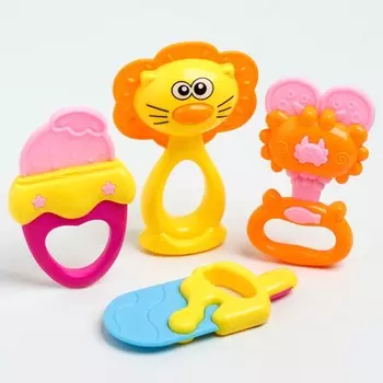 Набор погремушек «Играть веселее», с прорезывателями, 4 шт