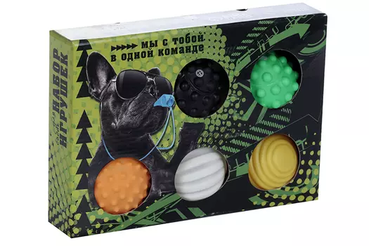Набор Пушистое счастье мячей д/собак Мы с тобой в одной команде 5 мячей