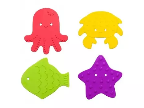 Набор ROXY KIDS SEA ANIMALS мини-ковриков д/ванн с присосками 4 шт
