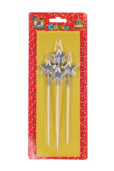 Набор свечей Miland д/торта Серебряные Звезды 4 см 4 шт
