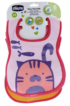 Нагрудник Chicco Easy Meal (с 6 мес), 3 шт, розовый