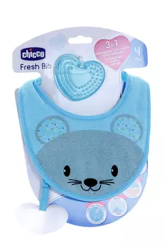 Нагрудник Chicco Fresh 3 в 1 с прорезывателем (с 4 мес), голубой