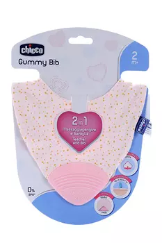 Нагрудник Chicco Gummy 2 в 1 с прорезывателем (с 2 мес), розовый