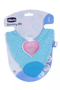 Нагрудник Chicco Gummy 2 в 1 с прорезывателем (с 2 мес), голубой