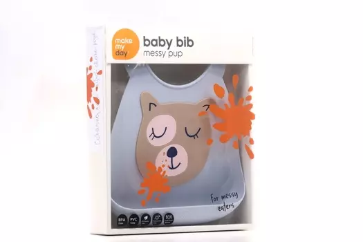 Нагрудник Мейк Май Дей с кармашком собачка серо-голубой светло-розовый