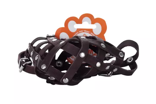 Намордник кожаный «Зооник» №С (стаффорд), длина по носу 9,5 см, обхват морды 32 см, микс