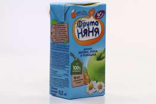 Напиток Фрутоняня сокосодержащий яблоко/липа/ромашка (с 6 мес), 200 мл, 18 шт