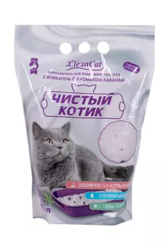 Наполнитель Чистый котик Силикагель с ароматом лаванда 3,5 л