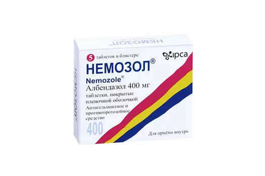 Немозол 400 мг, 5 шт, таблетки покрытые пленочной оболочкой
